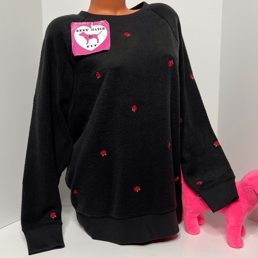 Victoria’s Secret PINK S Fleece Embroidery Long-sleeve Top Roses